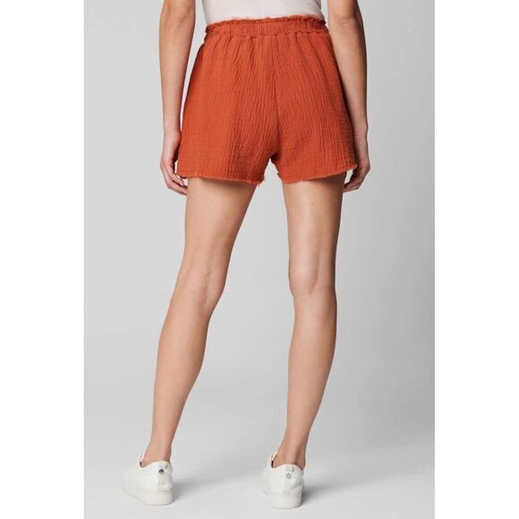 NWT BlankNYC Women’s Red Orange Raw Hem Elastic Waist Chino Shorts Size Medium - Picture 2 of 15